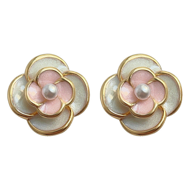 C廠【4120】森系清新甜美滴油可愛山茶花銀針鍍14K耳環氣質優雅耳飾日韓飾品 24.05-5