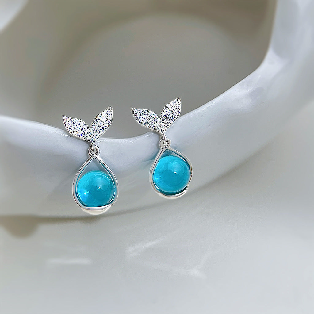 C廠【6385】微鑲鋯石925銀針清新甜美透感玻璃琉璃魚尾耳飾女 度假風新款耳環
25.11-1