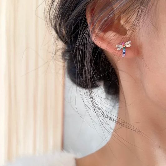 E廠【XDQ10888E】S925純銀彩虹小蜻蜓耳環女多巴胺彩色鋯石螺絲轉耳飾夏季新款
26.05-4