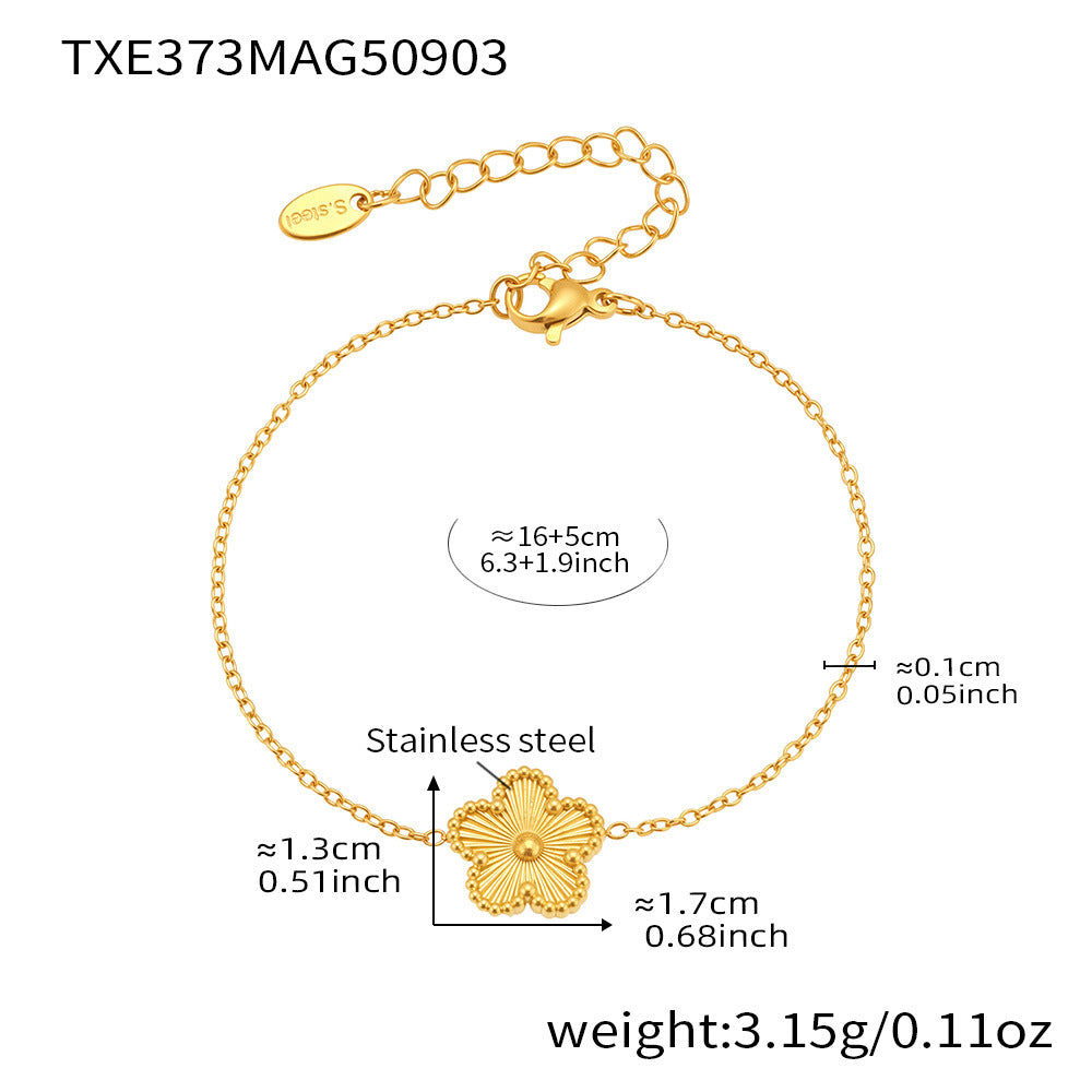 B廠【TXP373】歐美飾品不銹鋼雙面批花五葉花吊墜項鍊手鍊套裝鍍18k真金
25.09-2