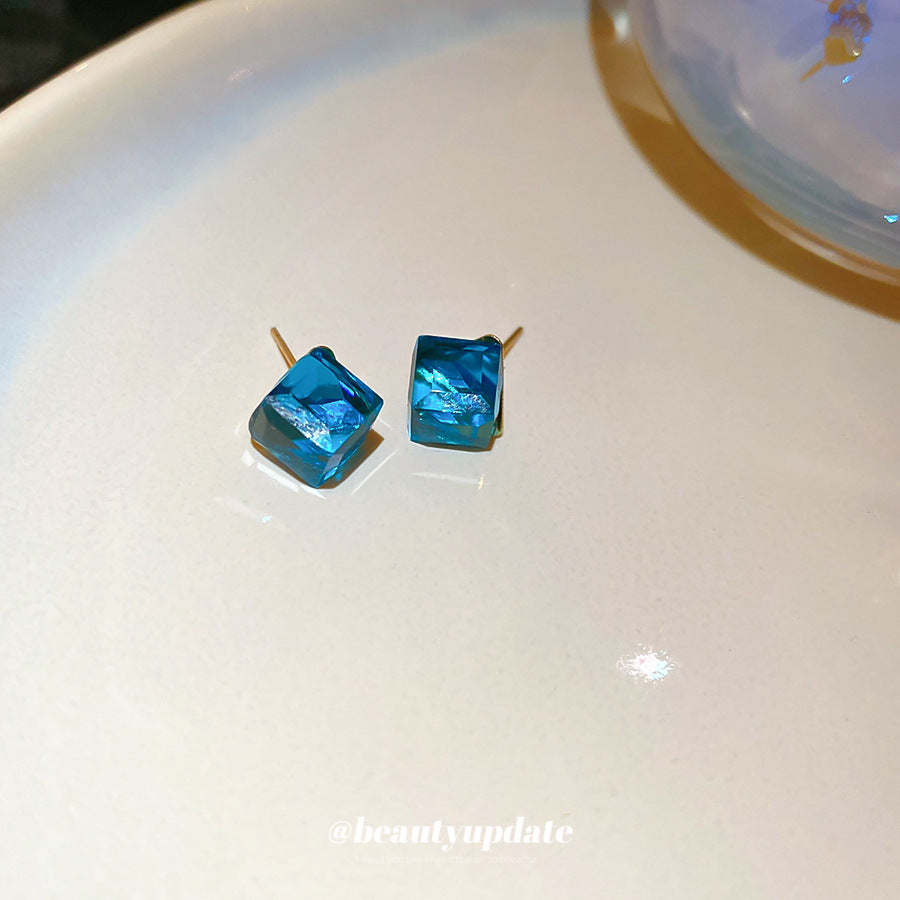 A廠 【HE26487】925銀針水晶立體方形耳環簡約清新耳環時尚高級感百搭耳環設計感小眾 25.05-4