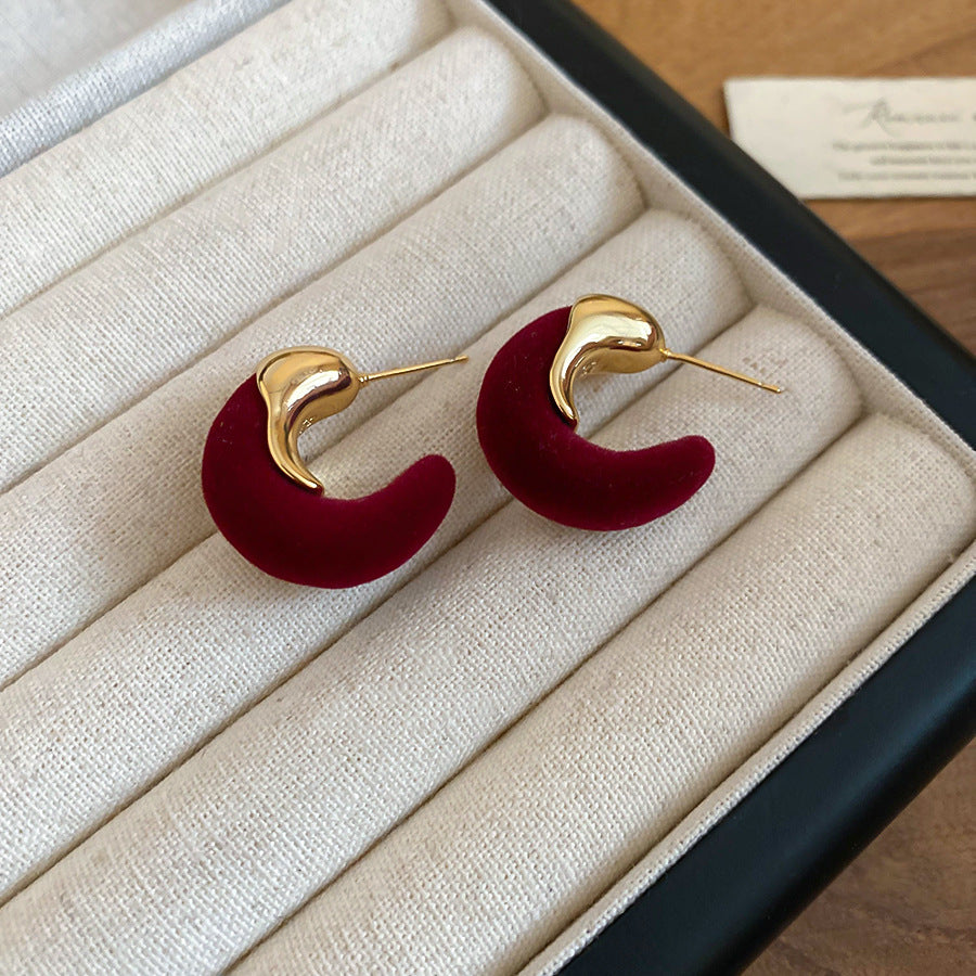 A廠【WE5019】18K真金電鍍925銀針植絨C型耳環耳墜小眾設計感耳環秋冬新款通勤耳飾
 25.10-5