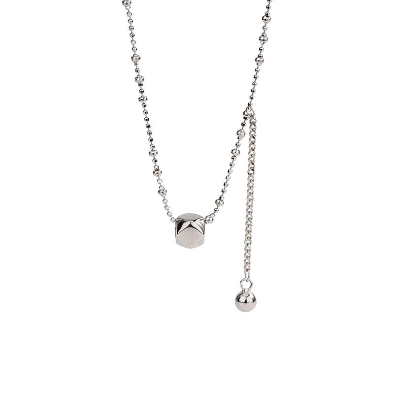 F廠【DQ1289N】S925純銀冷淡風立體菱形流蘇項鍊女不規則感圓珠鏈百搭鎖骨鏈 25.04-3