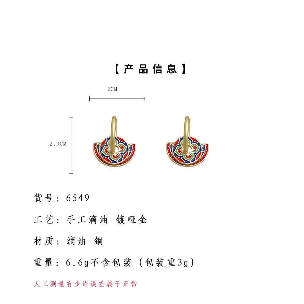 C廠【6549】文藝復古國潮民族風手工彩繪琺瑯滴釉紋樣新款耳飾耳環女飾品 25.08-3
