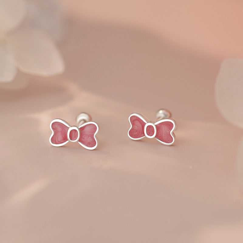 E廠【YC8611E】S999足銀蝴蝶結耳環韓風韓版小清新氣質少女甜心精緻耳飾 25.06-1