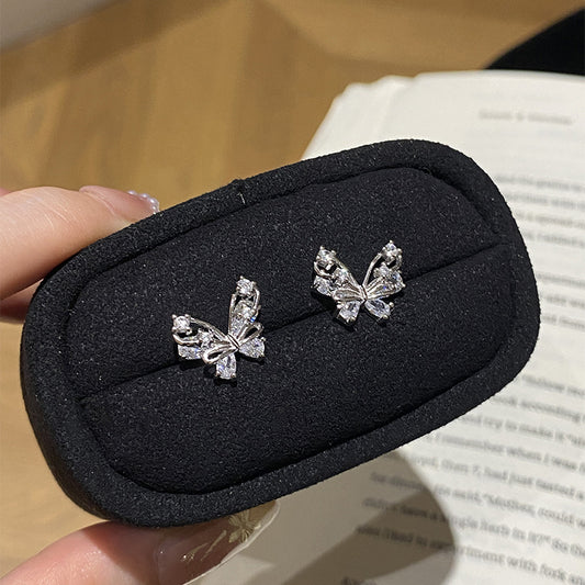 F廠【DQ11586E】足銀999精緻輕奢蝴蝶耳環女小眾設計閃鑽蝴蝶簡約純銀耳飾潮 25.06-4