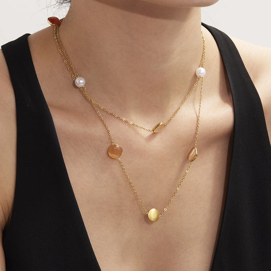 B廠【TXP274】新款七彩轉運珠彩虹糖水晶項鍊不鏽鋼鏈條ins小眾設計首飾 25.08-3