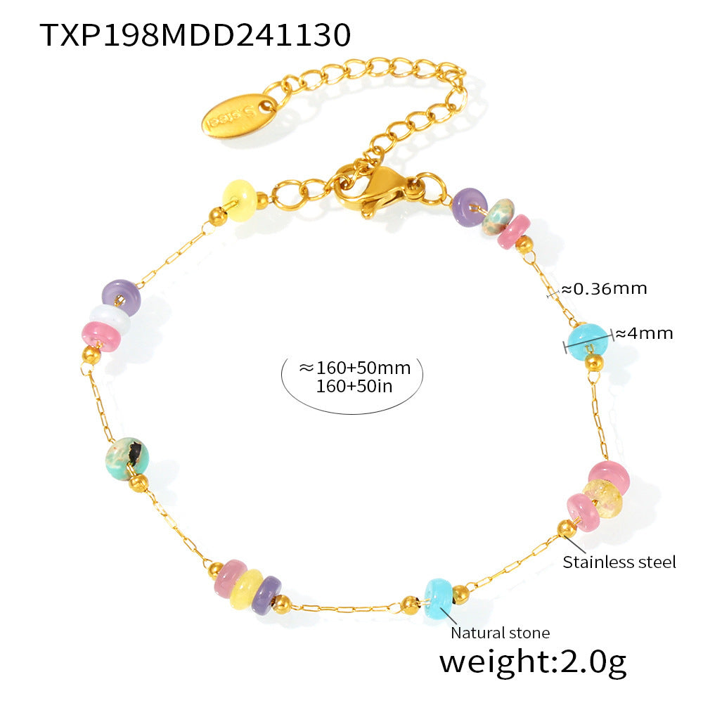 B廠【TXP198】不鏽鋼天然石混彩算盤珠項鍊手鍊甜美小眾設計感頸鍊套裝女 24.12-1