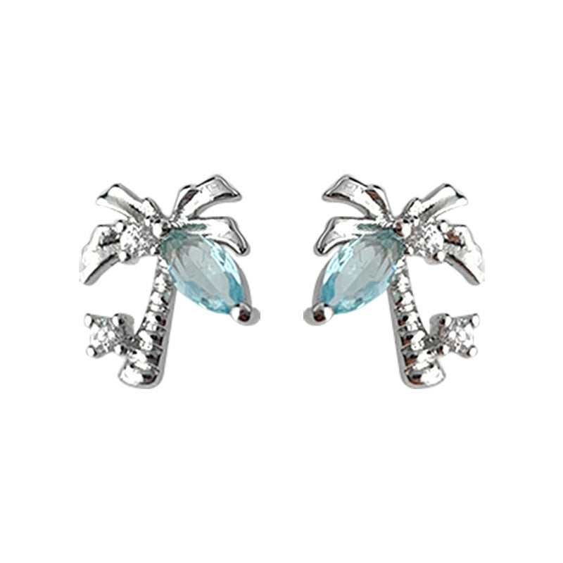 C廠【3982】個性ins甜酷風椰子樹小清新小眾設計師耳環女迷你款小巧耳環 24.05-2