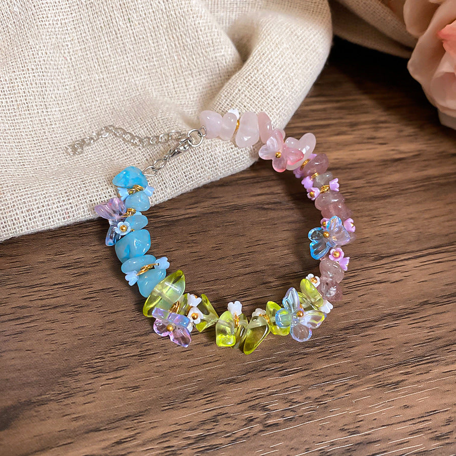 A廠【HB3850】彩色樹脂玻璃花朵手鍊小眾多巴胺彩色手環森系清新甜美氣質手飾女 25.05-1