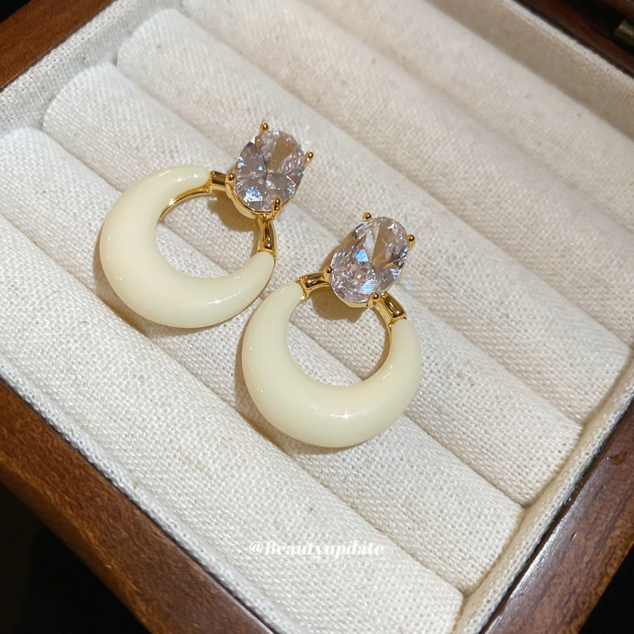 A廠【WE4245】18k真金電鍍925銀針鋯石樹脂圓形吊墜耳環百搭耳環輕奢高級感耳飾女
 25.10-3