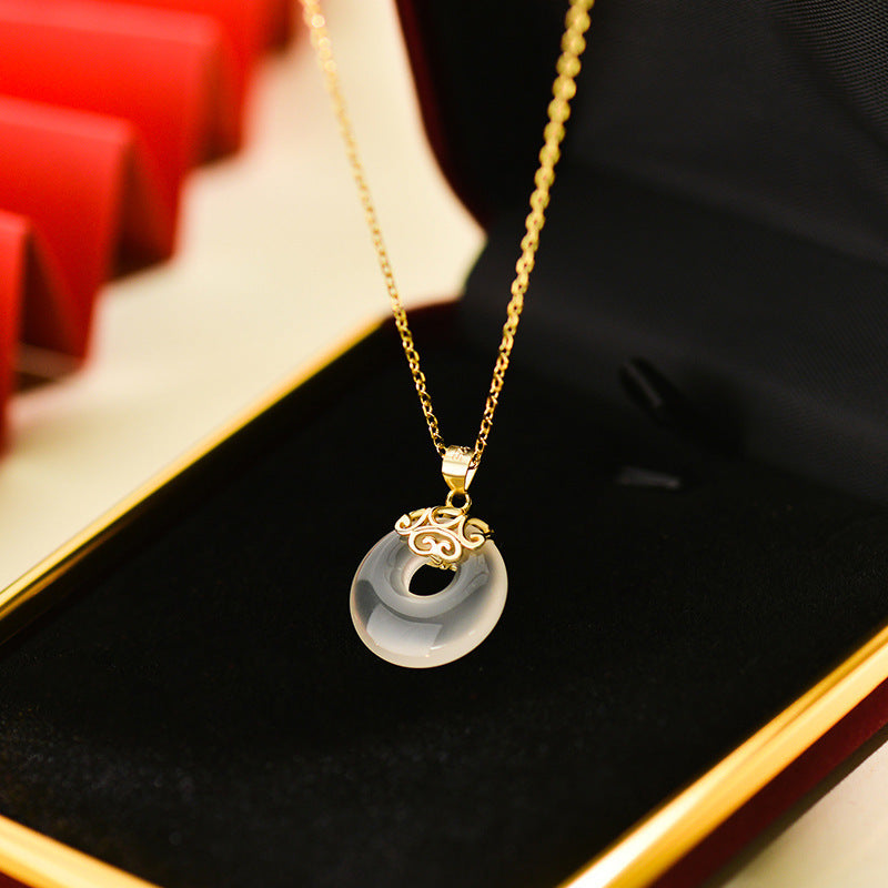 E廠【YC2801N】S925純銀新中式白玉髓平安扣項鍊百搭氣質輕奢高級感簡約高級 25.02-2