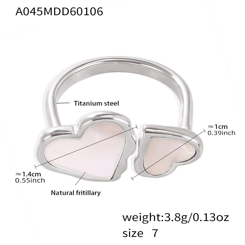 B廠【A045】歐美跨境幾何雙愛心開口天然貝母戒指不鏽鋼鍍18k真金氣質手飾品
26.01-2