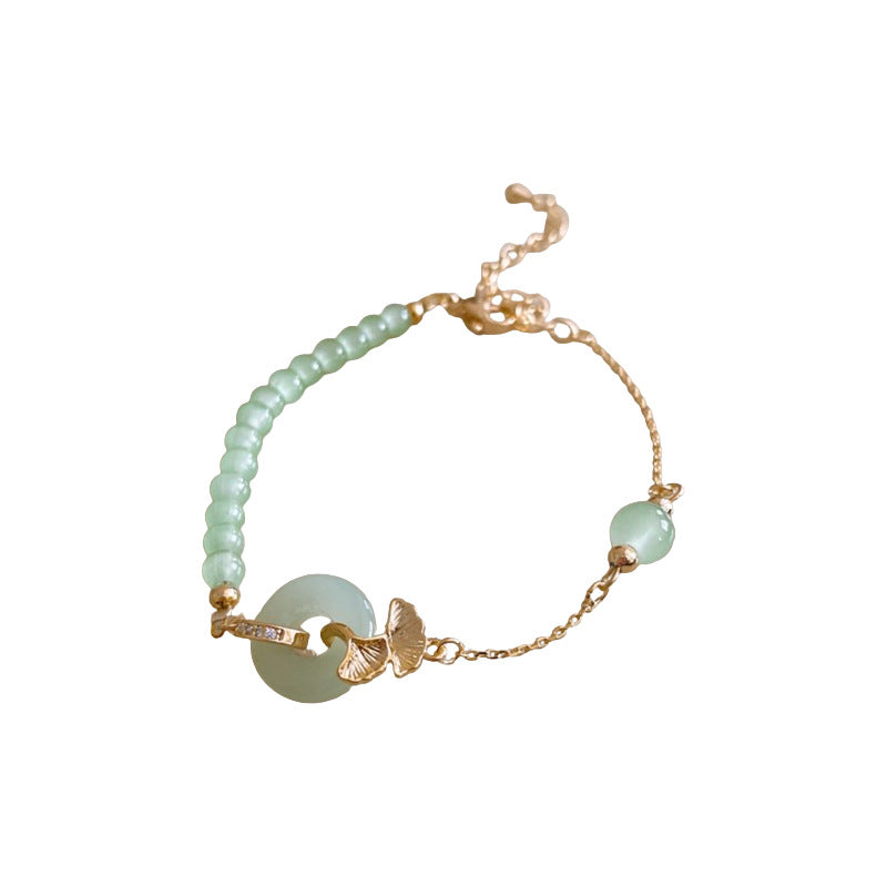 A廠【HB2268-HN6020】真金電鍍鋯石銀杏葉圓環項鍊套裝新中式時尚鎖骨鏈高級感氣質項鍊 24.05-1