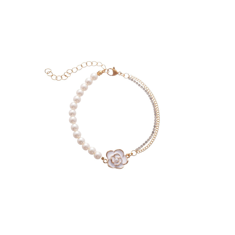 A廠【HB4026】鑲鑽滴油珍珠花朵吊墜手鍊女新款閨蜜禮物百搭手環輕奢高級感手飾 25.06-1