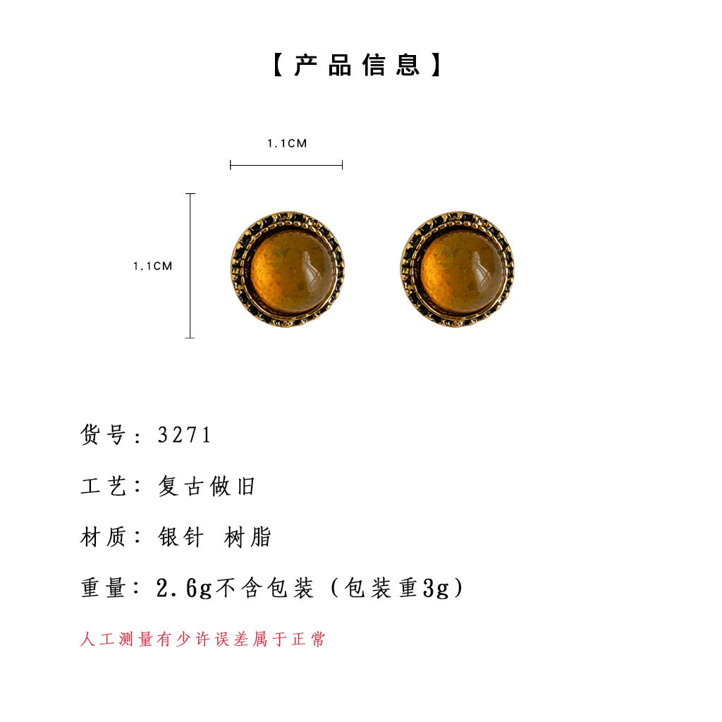 C廠【3271】實物很美拉德氣質電鍍古金做舊感圓形幾何復古港風耳環耳飾女 25.08-1