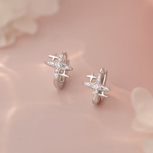 E廠【YC7844E】S999足銀四芒星鋯石耳扣輕奢設計感簡約個性文藝氣質耳飾 25.06-3