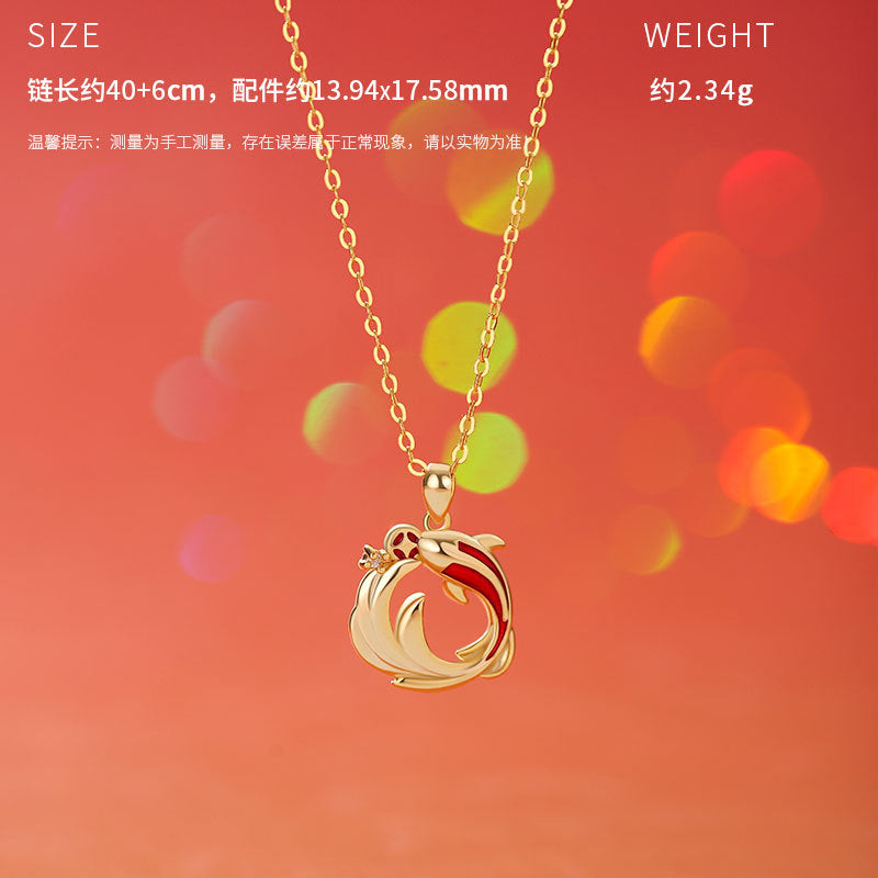 E廠【YC3241N】原創S999足銀年年有魚雙錦鯉耳環新年和田玉手鍊鎖骨鏈
 25.10-4