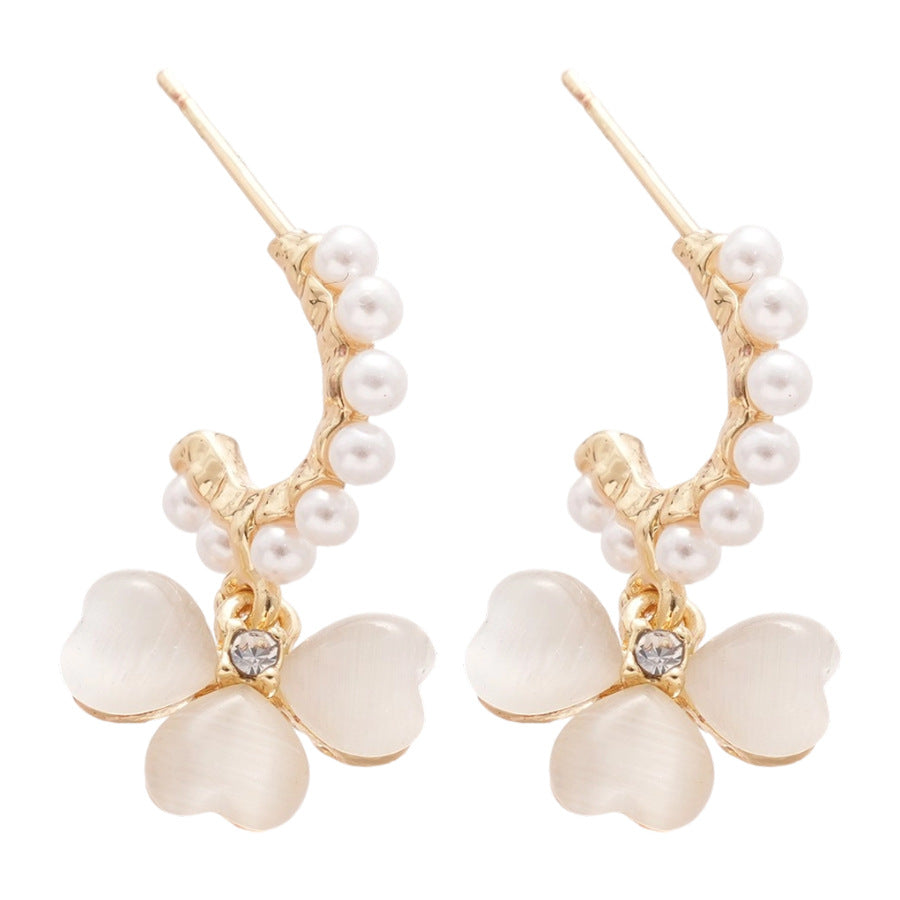 A廠【HE26415】925銀針貓眼石花朵珍珠耳環輕奢高級感耳環小眾簡約時尚百搭耳環 25.05-3