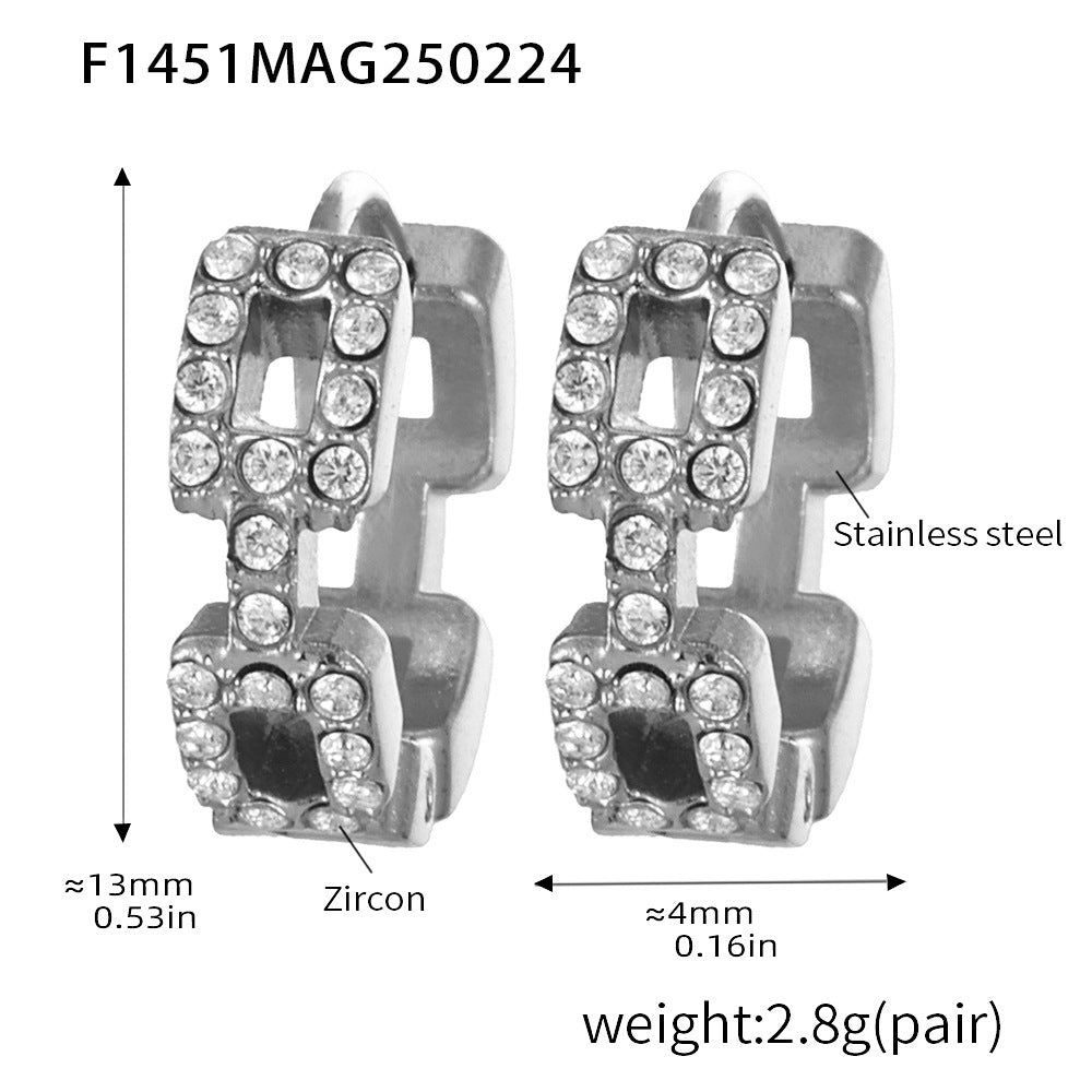 B廠【F1449】小眾氣質鋯石貝珠耳環不鏽鋼電鍍18K真金耳扣耳飾組合 25.02-4
