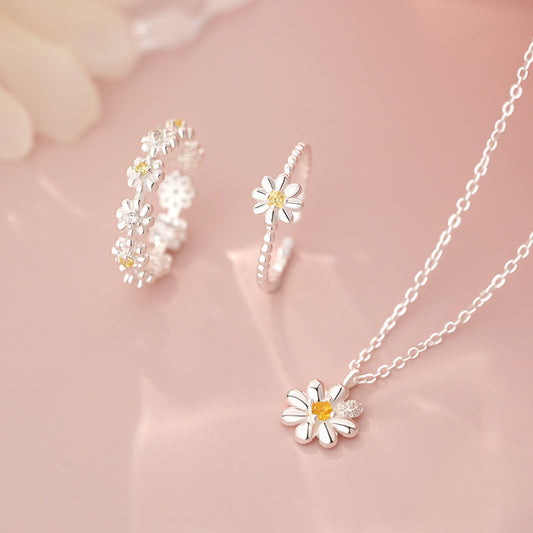 E廠【YC0235N】S999足銀小雛菊花瓣三件套女新款簡約韓版清新夏季首飾 25.06-4