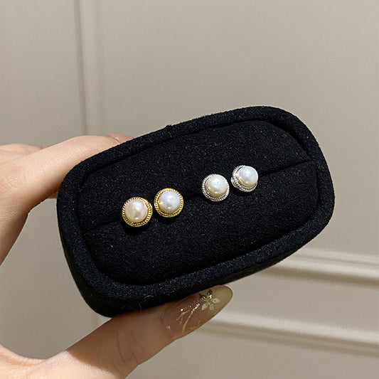 F廠【DQ10262E】法式復古淡水珍珠耳環女S925純銀時尚氣質幾何簡約耳環潮 25.06-4