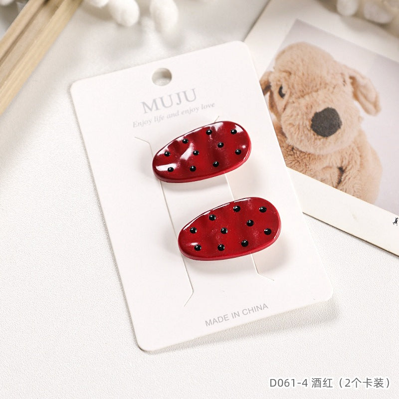 D廠【D061】可愛少女髮夾高級感2個卡裝夾子甜美雲朵波點髮卡邊夾橢圓劉海夾 24.12-3「D廠-單筆結帳需滿,NT$600出貨(不含運費)」