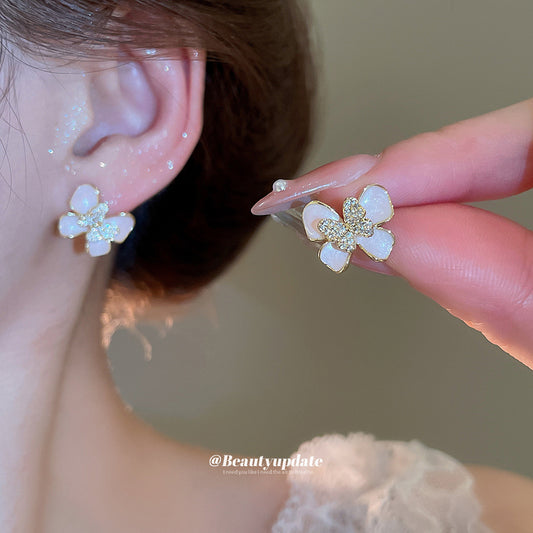 A廠 【HE26566】14k真金電鍍925銀針鋯石滴油蝴蝶耳環清新甜美耳環小眾高級感耳飾女 25.05-4