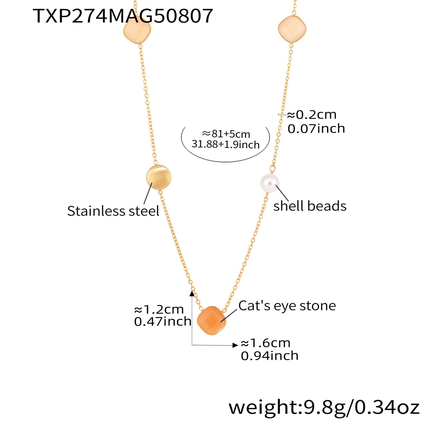 B廠【TXP274】新款七彩轉運珠彩虹糖水晶項鍊不鏽鋼鏈條ins小眾設計首飾 25.08-3
