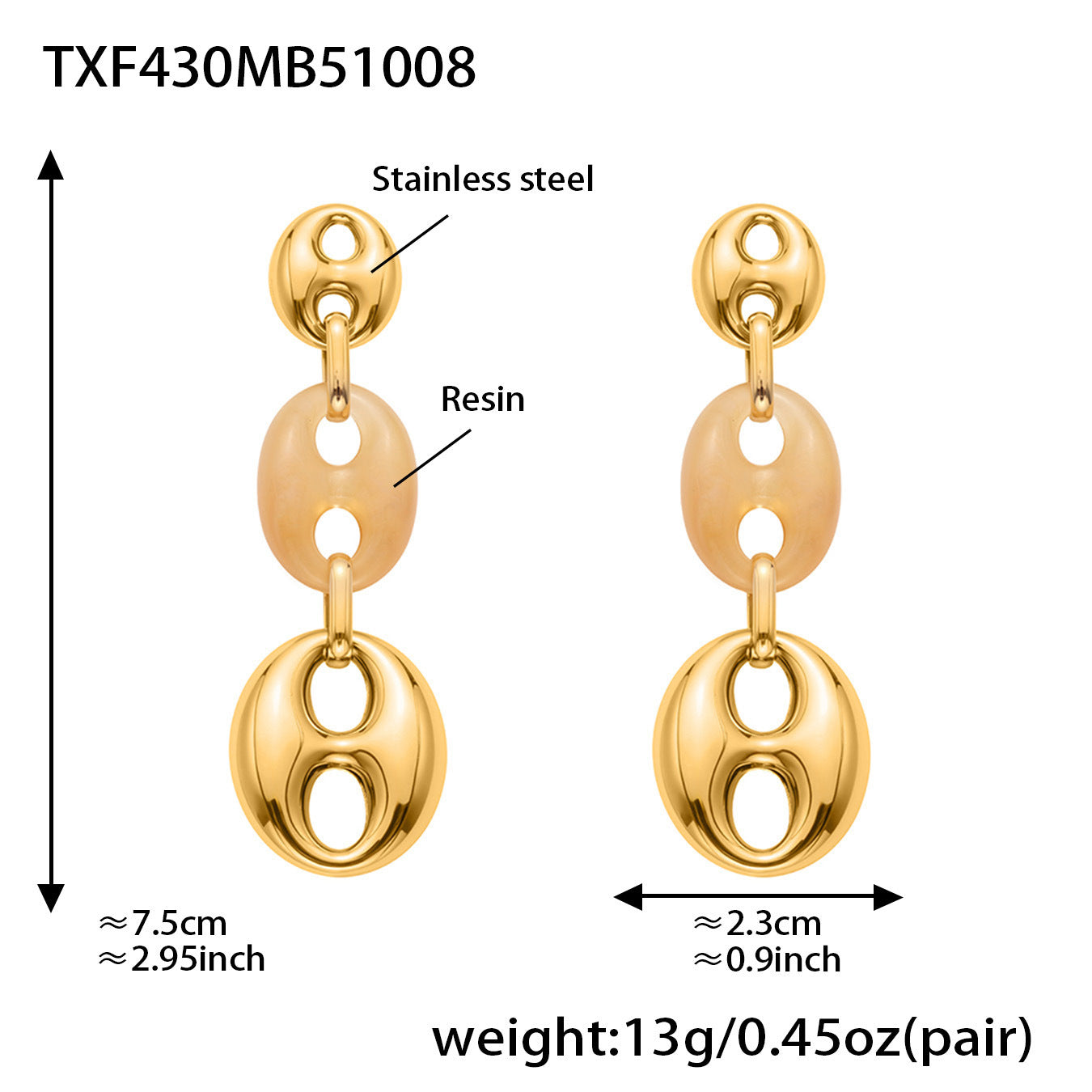 B廠【TXP430】不銹鋼豬鼻子樹脂項鍊多色時尚手工鍊鍍18k金項鍊手鍊耳環
25.10-3