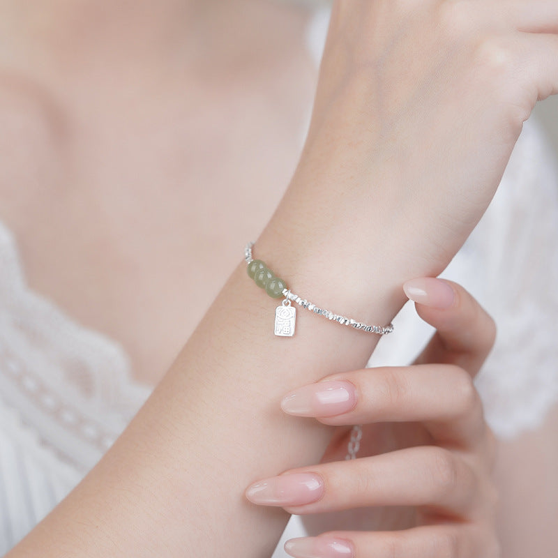 E廠【YC4965SL】S999足銀新中式和田玉碎銀子福牌手鍊女國風個性小眾氣質手飾
 25.10-4