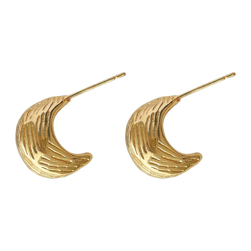 C廠【4087】時尚通勤紋理感簡約高級感電鍍14K銀針耳環 24.05-4