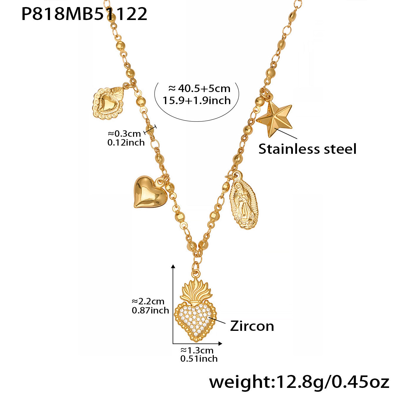 B廠【P820】不銹鋼滿鑽愛心皇冠鋯石多配件吊墜 夾珠鏈條項鍊鍍18k真金不掉色
25.11-4