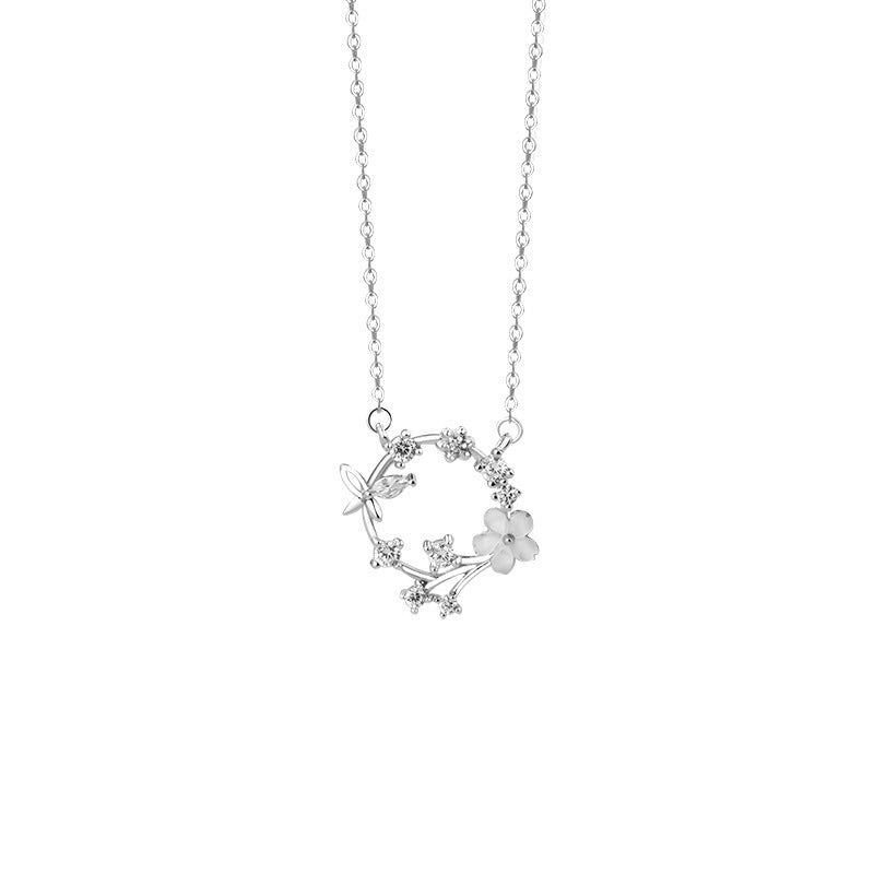 F廠【DQ0303N】足銀999輕奢蝴蝶花環項鍊女小眾設計貝殼花朵爆款鎖骨鏈 25.05-2
