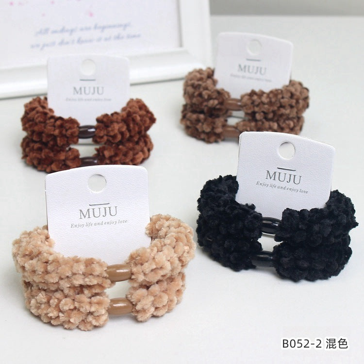 D廠【B052】加粗高彈性髮繩韓版2條卡裝皮筋簡約高馬尾頭繩玉米花毛絨髮圈 24.03-1「D廠-單筆結帳需滿,NT$600出貨(不含運費)」