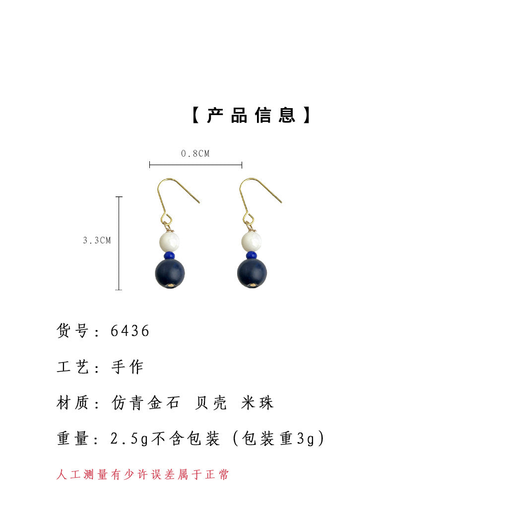 C廠【6436】天然石新中式民族風國潮手工耳飾文藝復古簡約景區飾品耳環女 25.07-3