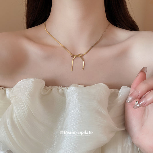 A廠【TN17】歐美鈦鋼蝴蝶結蛇骨鏈項鍊簡約時尚百搭鎖骨鏈輕奢高級感項鍊 25.04-4