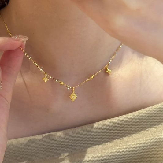 F廠【DQ1248N】S925純銀閃鑽八芒星項鍊女中古風高級感星星吊墜氣質鎖骨鏈潮
 25.10-1