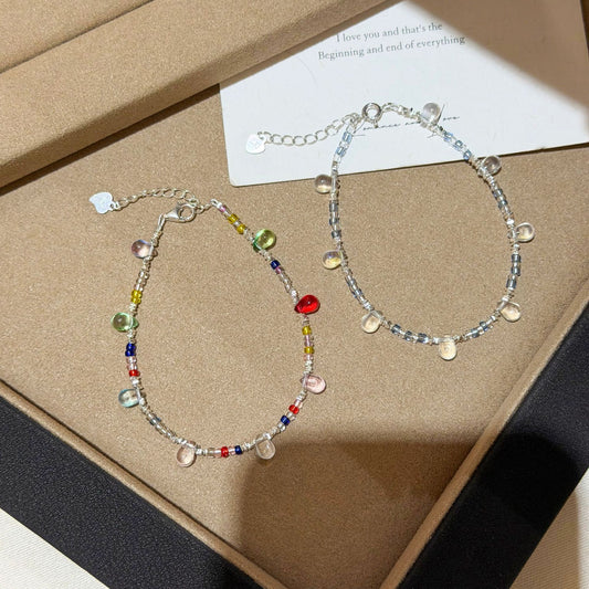 E廠【XDQ0230S】彩色水滴琉璃珠碎銀子手鍊女S925純銀韓系精緻玻璃珠手飾
26.05-2