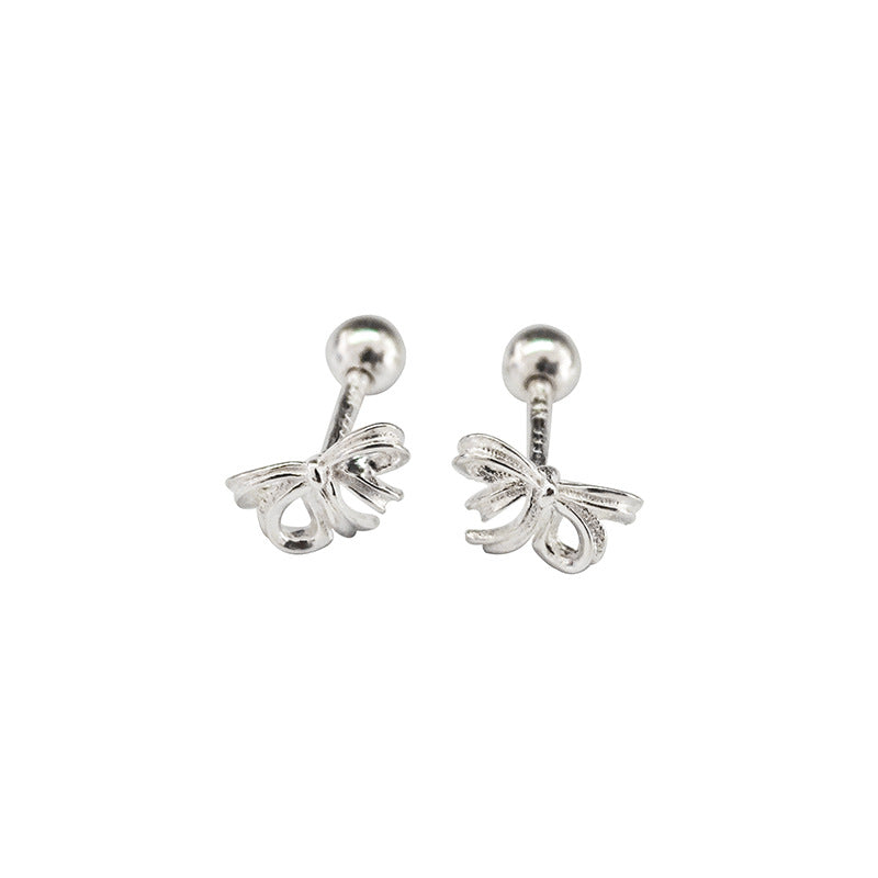 E廠【YC9882E】S999足銀簡約蝴蝶結螺絲耳環女款甜美防過敏防掉養耳洞耳飾品 24.04-4