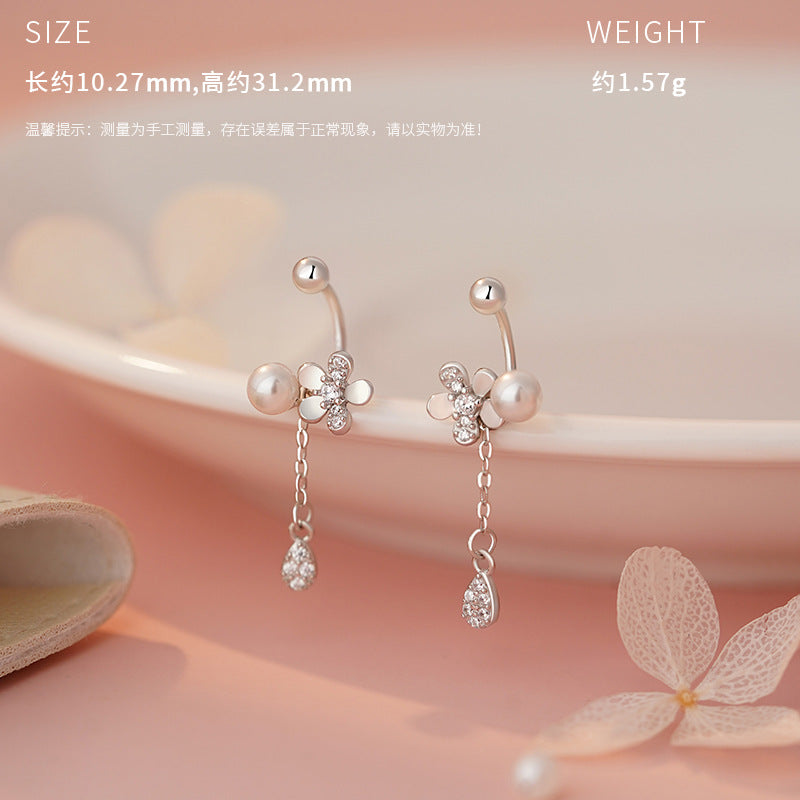 E廠【YC3078N】原創S999足銀花影珠光套裝清新獨特設計流蘇文藝鎖骨鏈 25.04-2