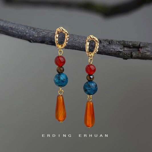 C廠【6929】文藝復古設計師款天然石紅瑪瑙長款水滴流蘇新款耳環耳環飾品
 25.10-3