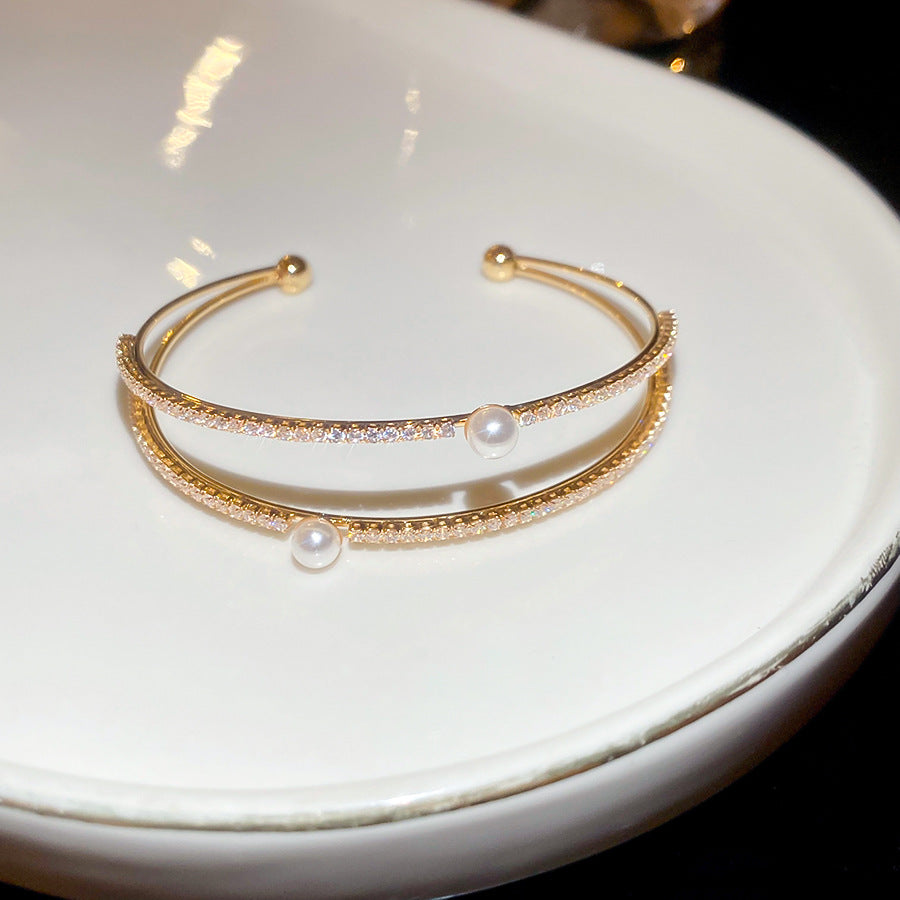 A廠【HB4776】超閃鋯石珍珠雙層開口手鐲歐美潮流百搭氣質手環輕奢高級感耳飾女
 25.10-4