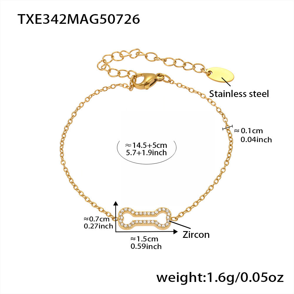 B廠【TXP342】全新中式飾品不銹鋼5A鋯石小辣椒狗骨頭個性雙層項鍊手鍊套裝 25.08-1