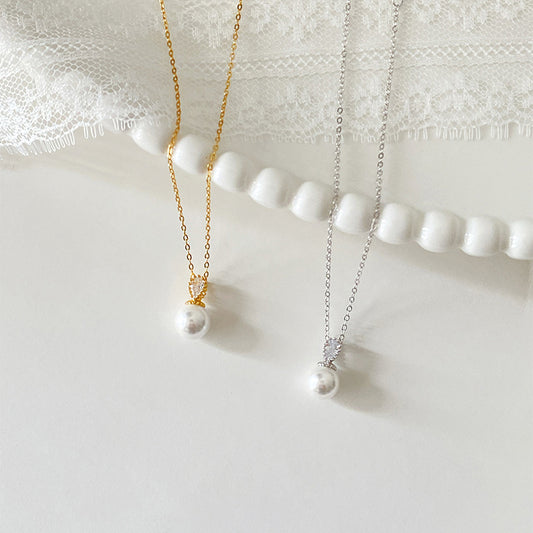 F廠【DQ0547N】S925純銀簡約復古仿珍珠項鍊女輕奢小眾閃鑽高級感精緻鎖骨鏈
 25.09-1