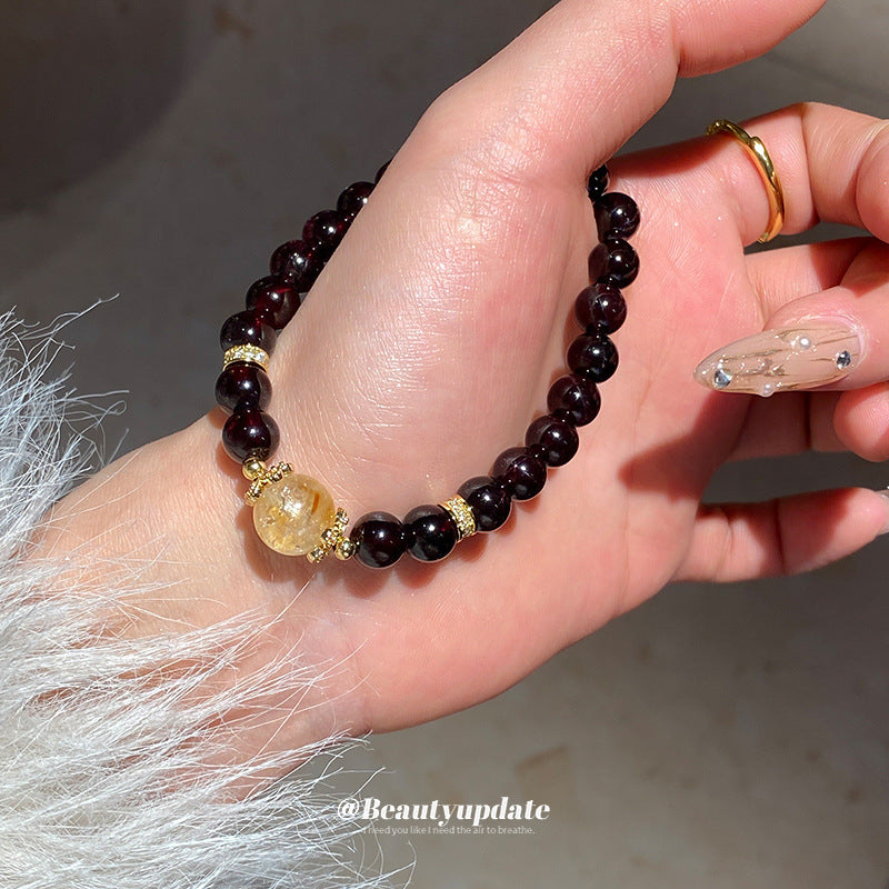 A廠【HB3452】全新中式鋯石石榴石金髮晶手鍊輕奢高級感水晶手串氣質百搭手飾 25.01-4