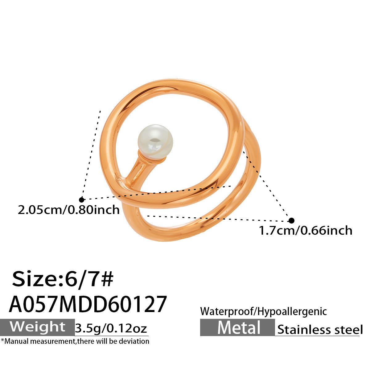 B廠【A057】歐美時尚marka戒指個性仿珍珠幾何戒指不鏽鋼鍍18k真金飾品不掉色
26.02-1
