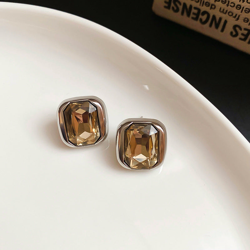 A廠【HE23873】925銀針跨境鑲鑽方形耳環女小眾百搭耳環時尚氣質簡約耳環輕奢高級感 24.11-5
