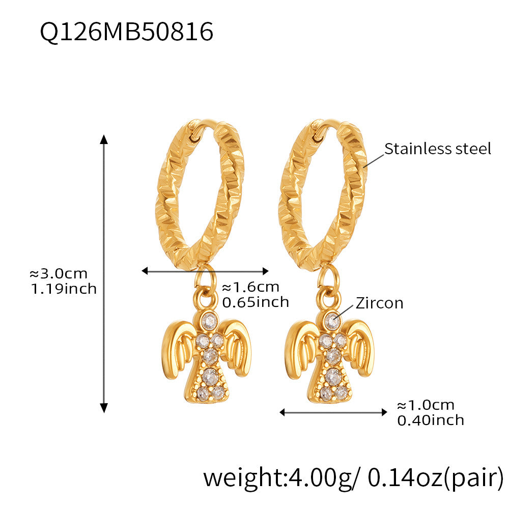 B廠【Q125】歐美飾品不鏽鋼扇形蝴蝶鑲鑽鋯石素圈耳環鍍18k真金不掉色 25.08-5