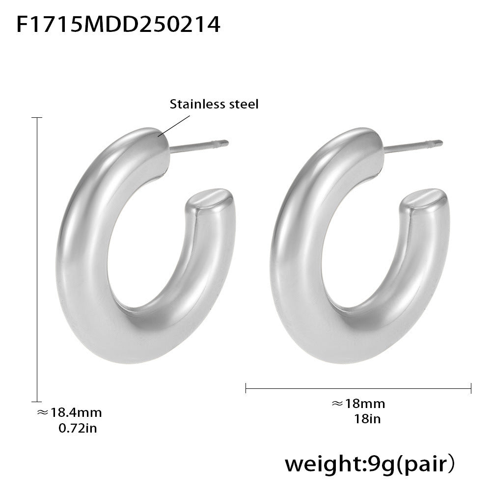B廠【F1715】ins跨國新款不鏽鋼C型實心耳環女歐美時尚耳環PVD鍍18k真金 25.02-3